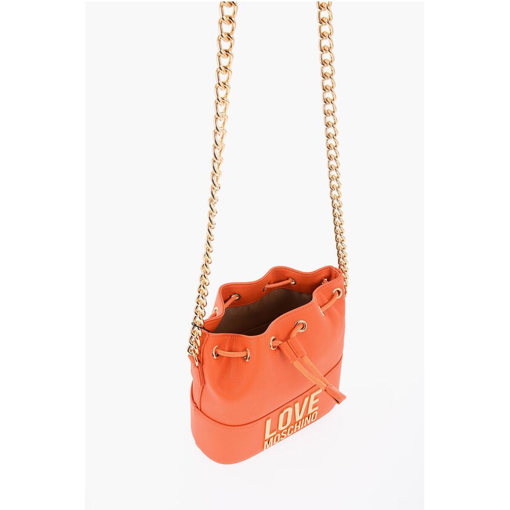 LOVE Textured Faux Leather Bucket Bag with Chain Shoulder St