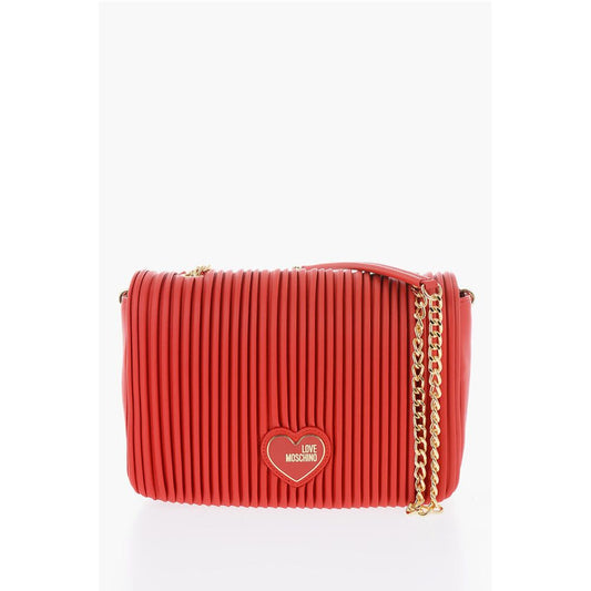 LOVE Pleated Faux Leather Bag with Chain Shoulder Strap
