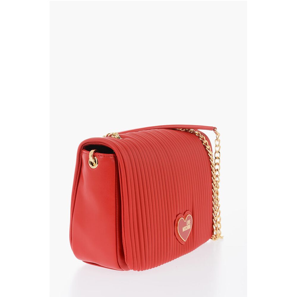 LOVE Pleated Faux Leather Bag with Chain Shoulder Strap