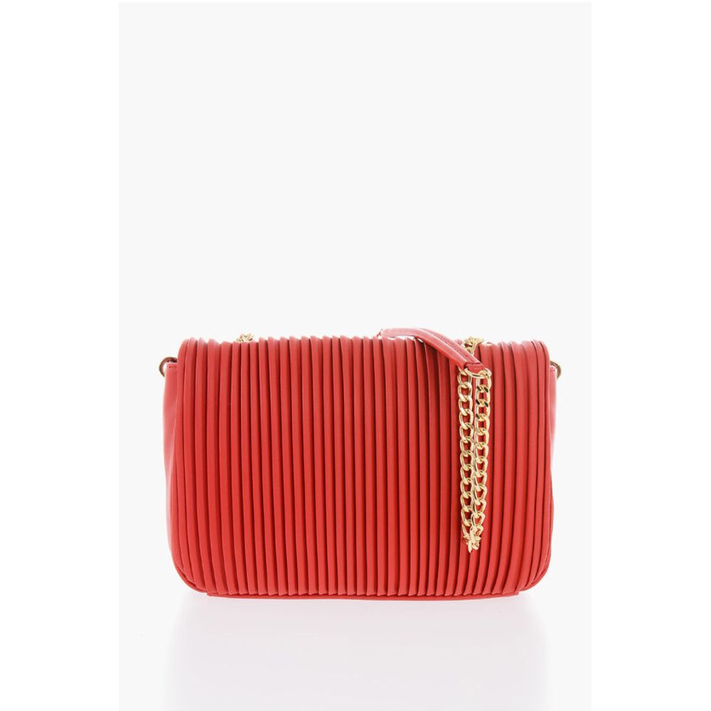 LOVE Pleated Faux Leather Bag with Chain Shoulder Strap