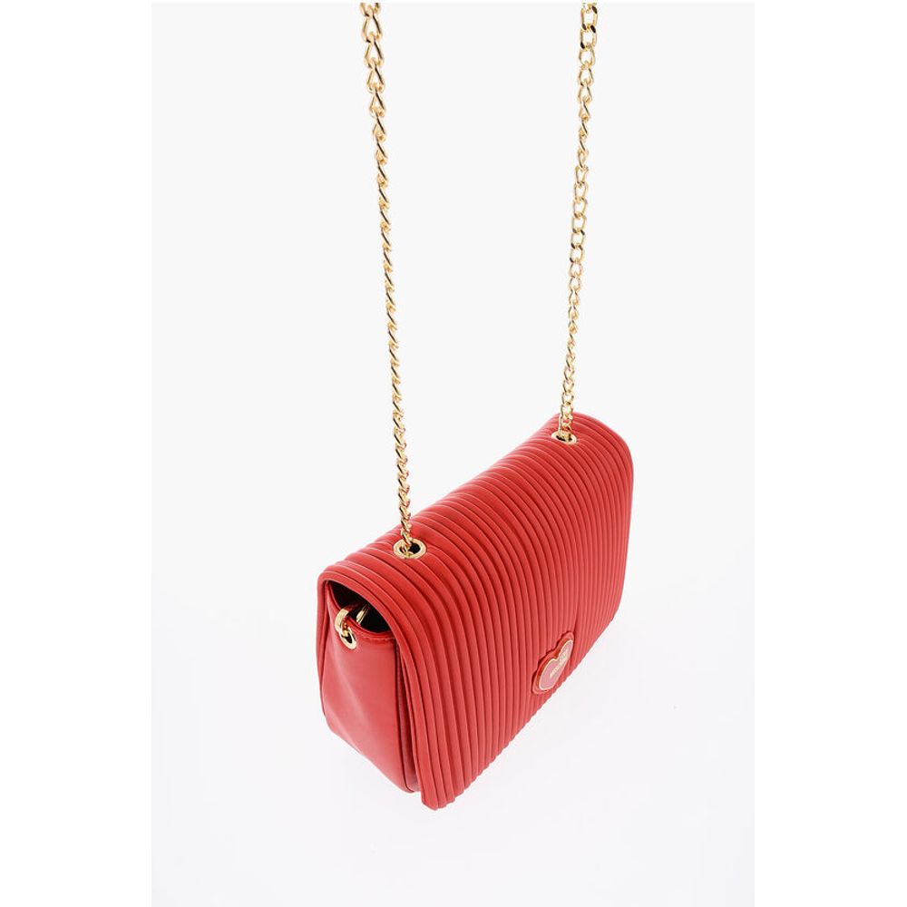 LOVE Pleated Faux Leather Bag with Chain Shoulder Strap