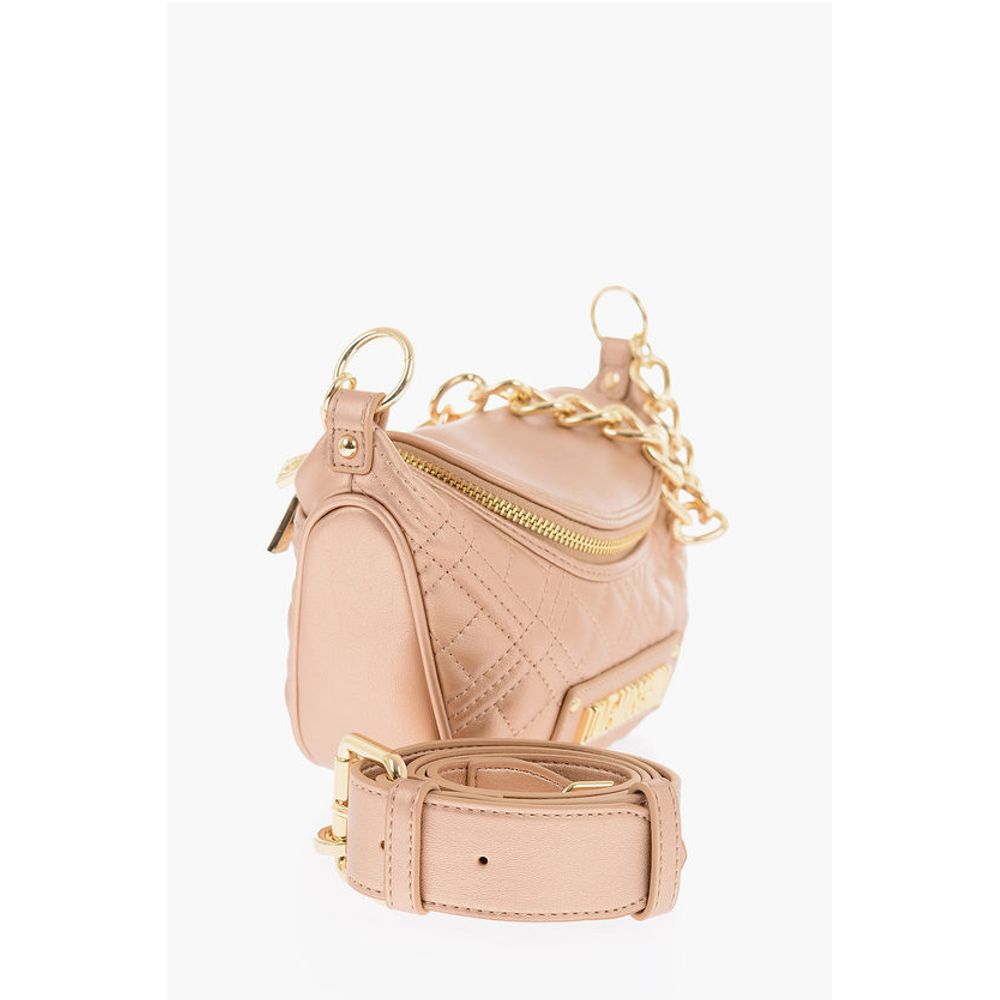 LOVE Quilted Shiny Faux Leather Crossbody Bag with Golden Ch