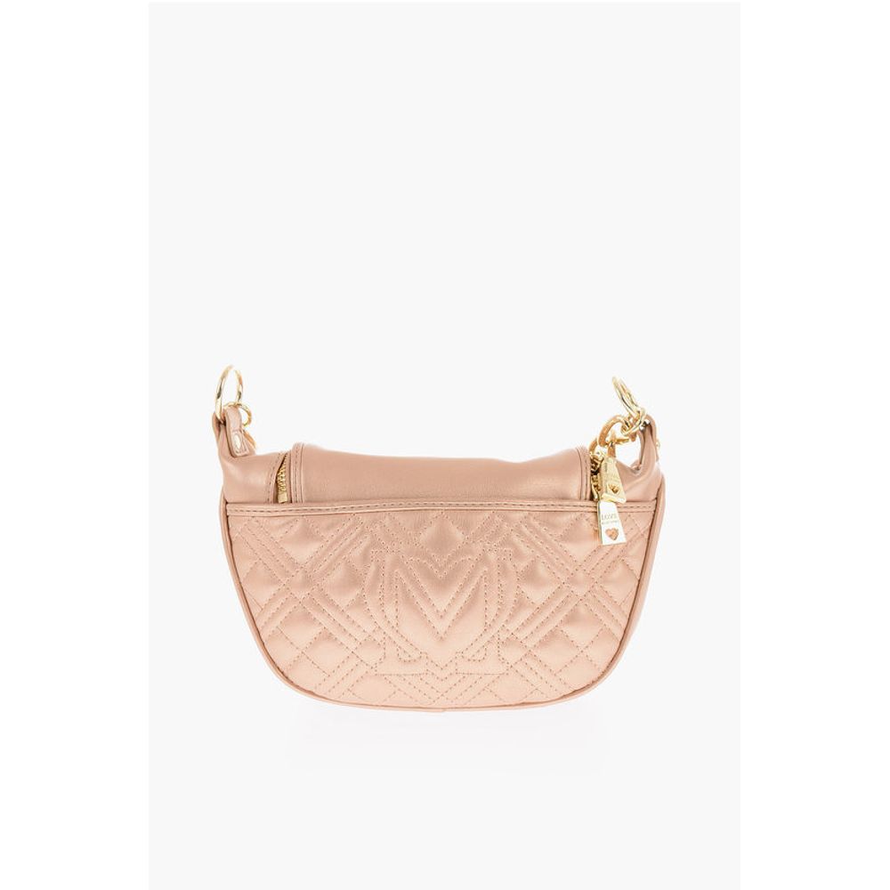 LOVE Quilted Shiny Faux Leather Crossbody Bag with Golden Ch
