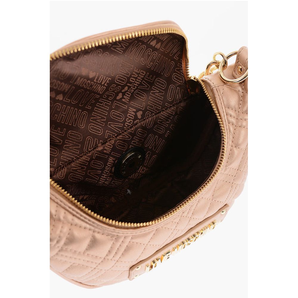 LOVE Quilted Shiny Faux Leather Crossbody Bag with Golden Ch