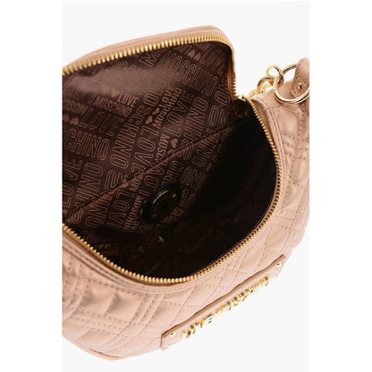 LOVE Quilted Shiny Faux Leather Crossbody Bag with Golden Ch