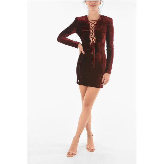 COUTURE Lace-up Detail ELEGANT Velour Dress
