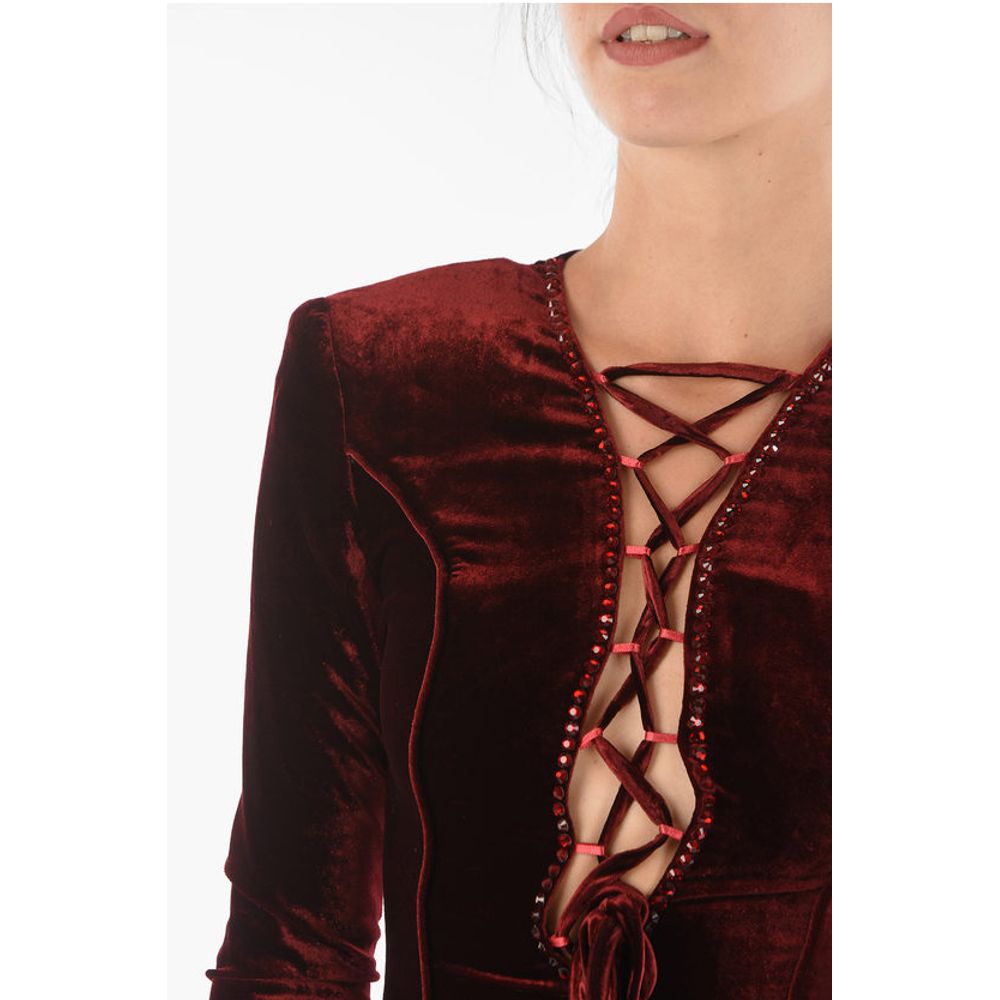 COUTURE Lace-up Detail ELEGANT Velour Dress
