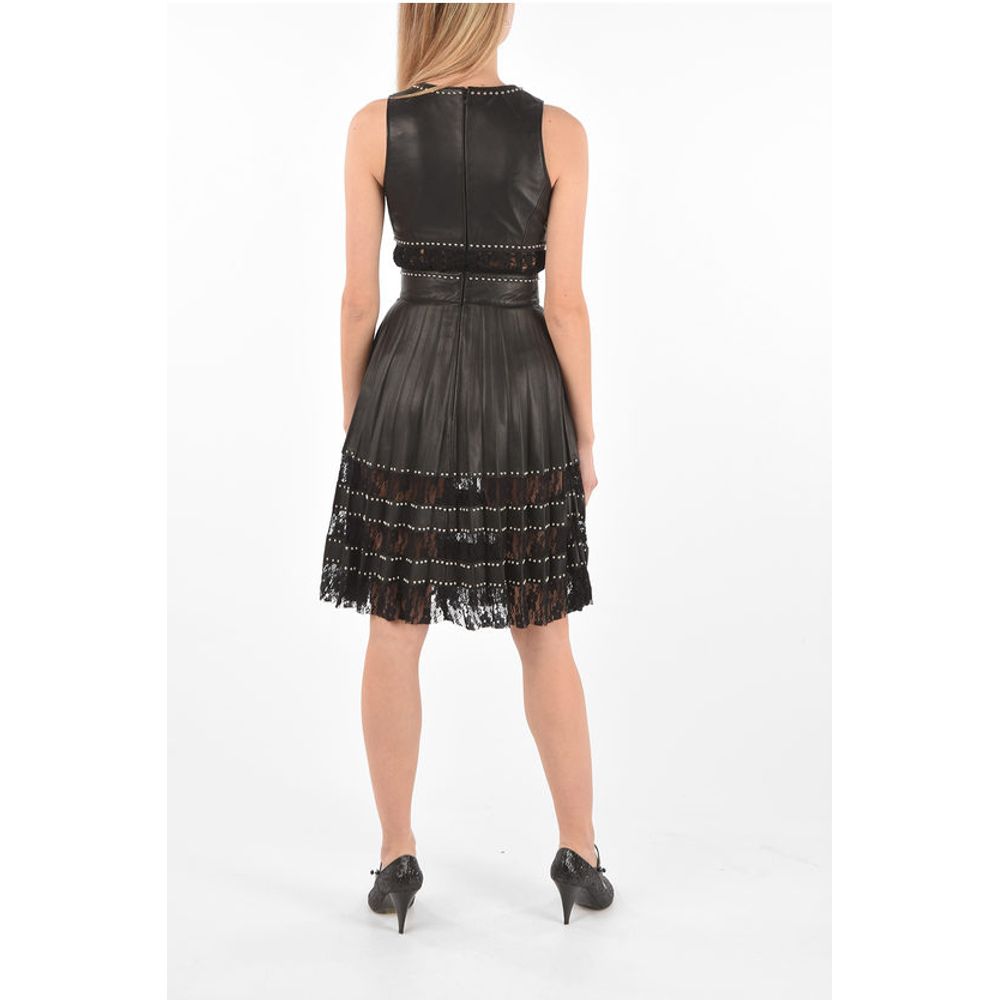 COUTURE EST.1978 Lace Detail LACE Studded Leather Dress with