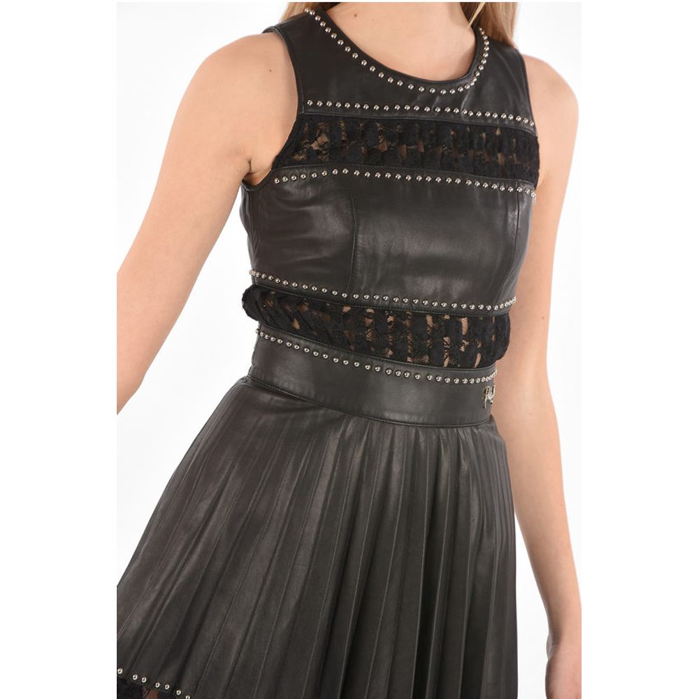 COUTURE EST.1978 Lace Detail LACE Studded Leather Dress with