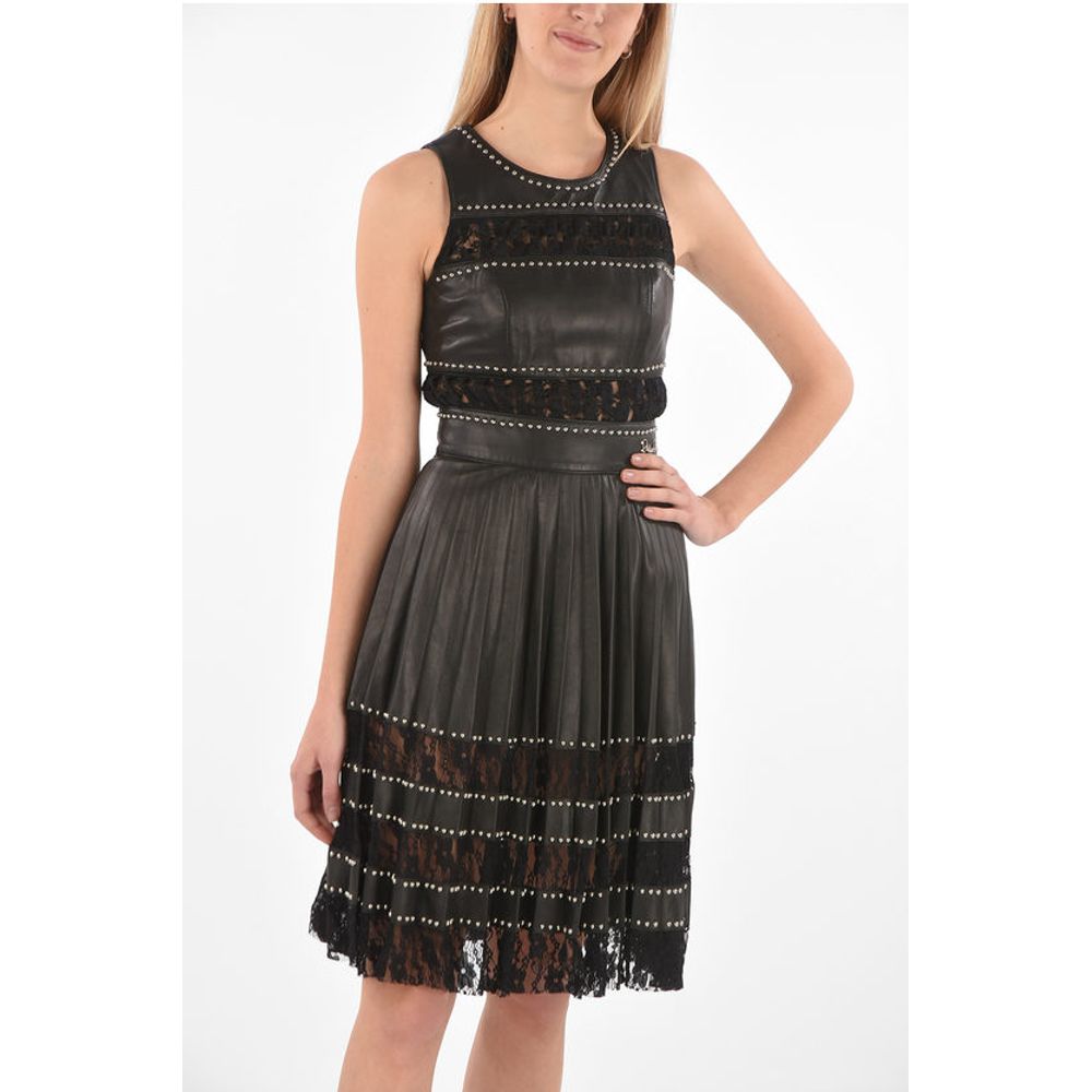 COUTURE EST.1978 Lace Detail LACE Studded Leather Dress with