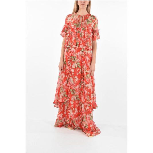COUTURE EST.1978 floral patterned silk ruffles maxi dress
