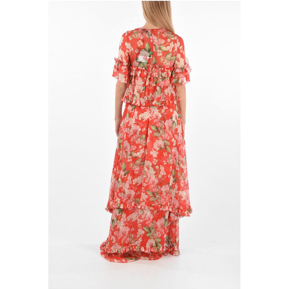 COUTURE EST.1978 floral patterned silk ruffles maxi dress