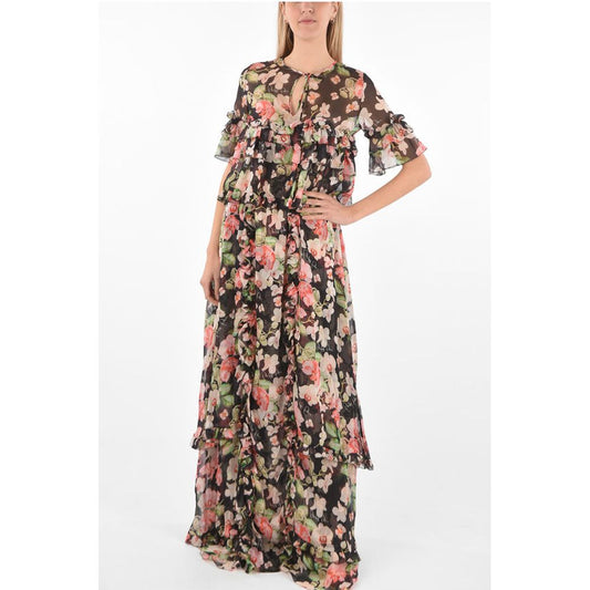 COUTURE EST.1978 floral patterned silk ruffles maxi dress