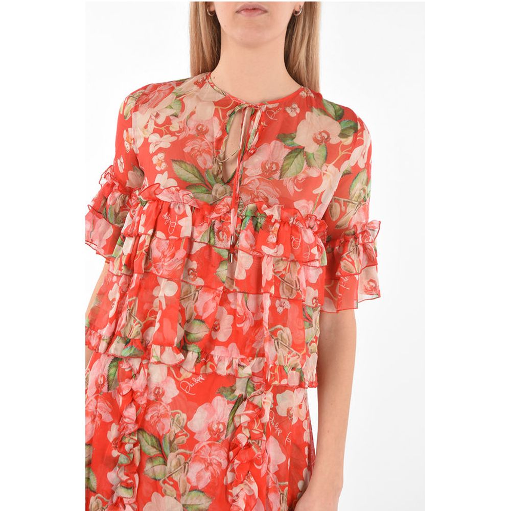 COUTURE EST.1978 floral patterned silk ruffles maxi dress