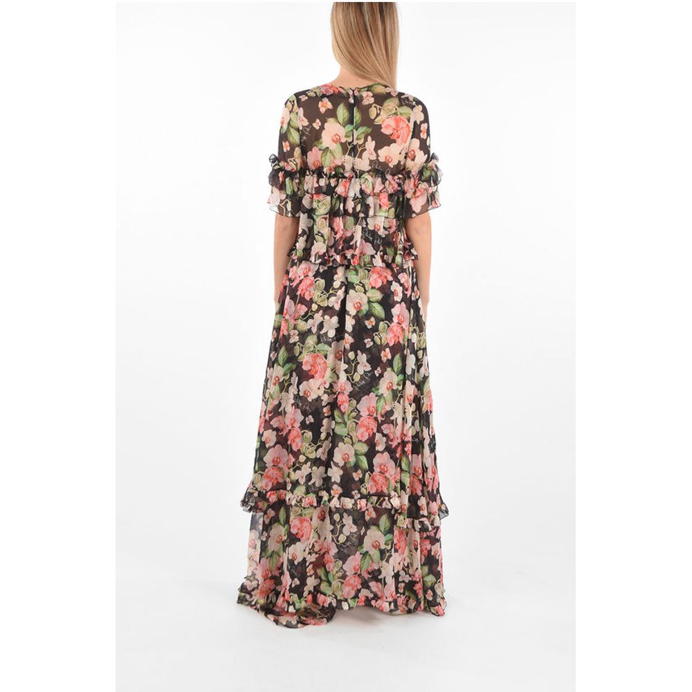 COUTURE EST.1978 floral patterned silk ruffles maxi dress