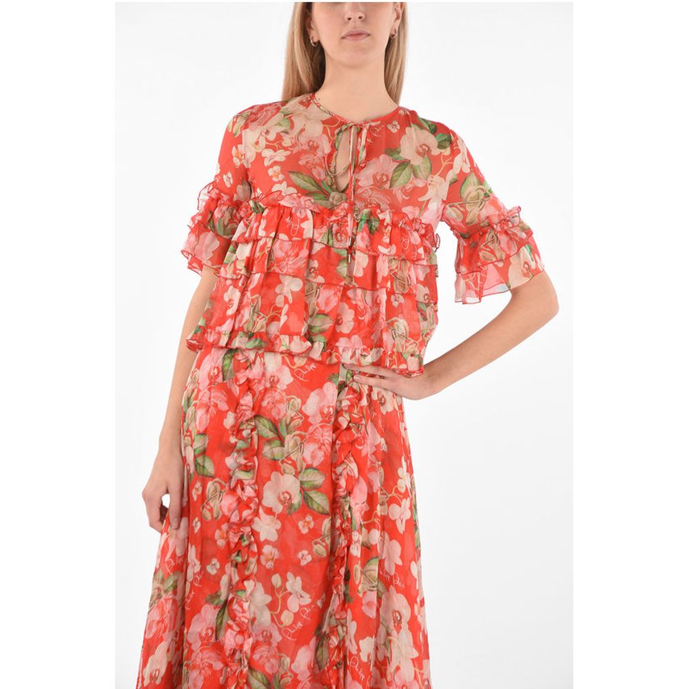COUTURE EST.1978 floral patterned silk ruffles maxi dress