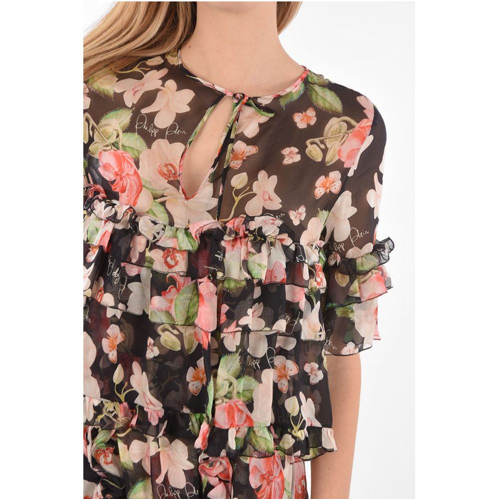 COUTURE EST.1978 floral patterned silk ruffles maxi dress