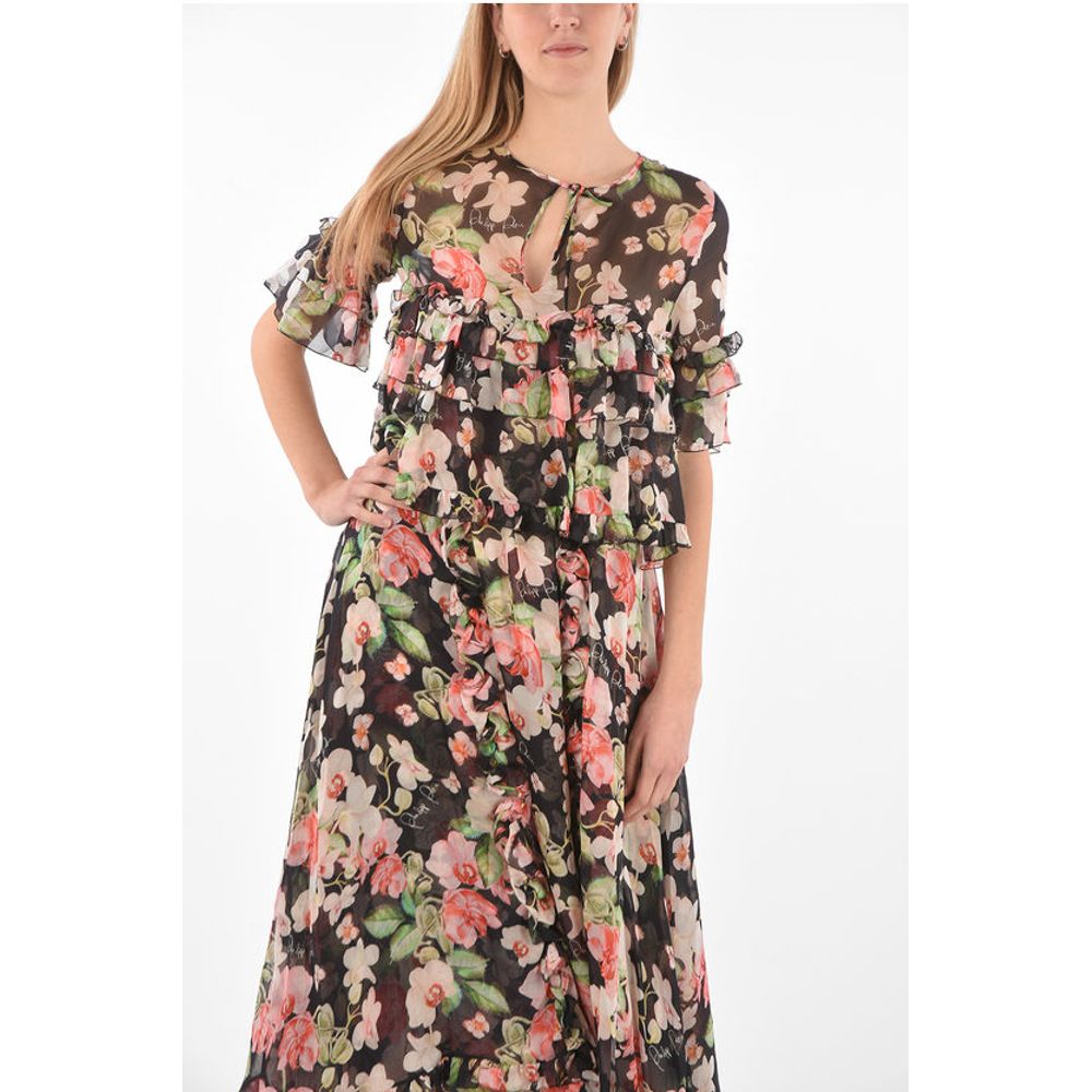 COUTURE EST.1978 floral patterned silk ruffles maxi dress