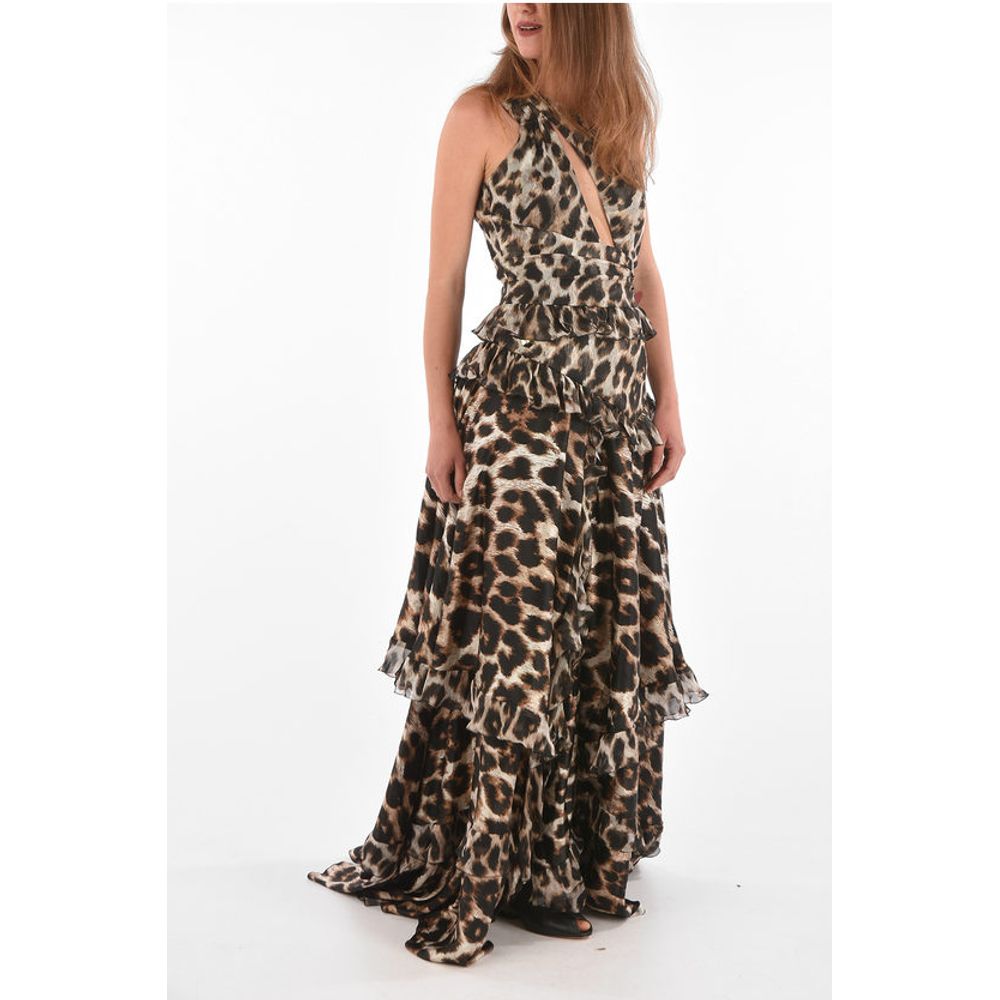 One-shoulder MACULATE Long Dress with Ruffles