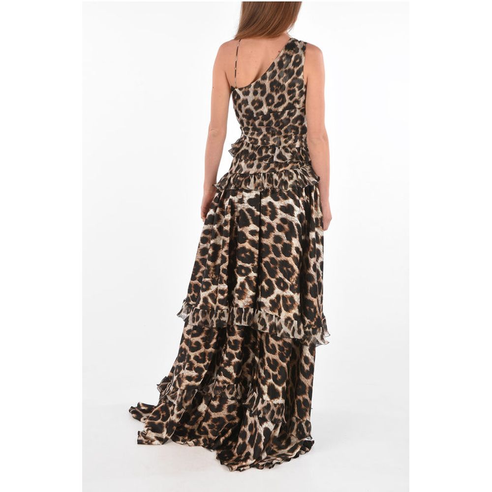 One-shoulder MACULATE Long Dress with Ruffles