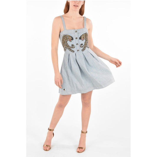 COUTURE denim Pleated Detaills IT'S FINE LOVE dress with rhi