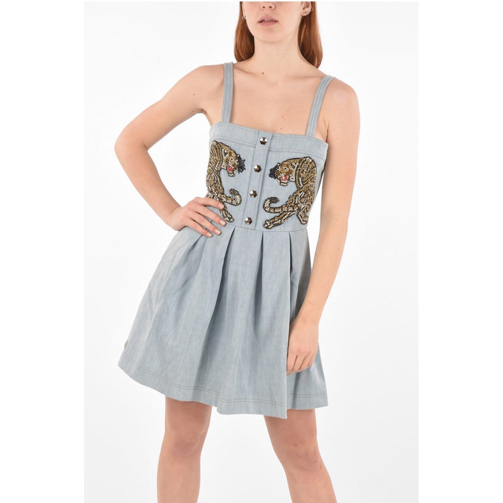 COUTURE denim Pleated Detaills IT'S FINE LOVE dress with rhi