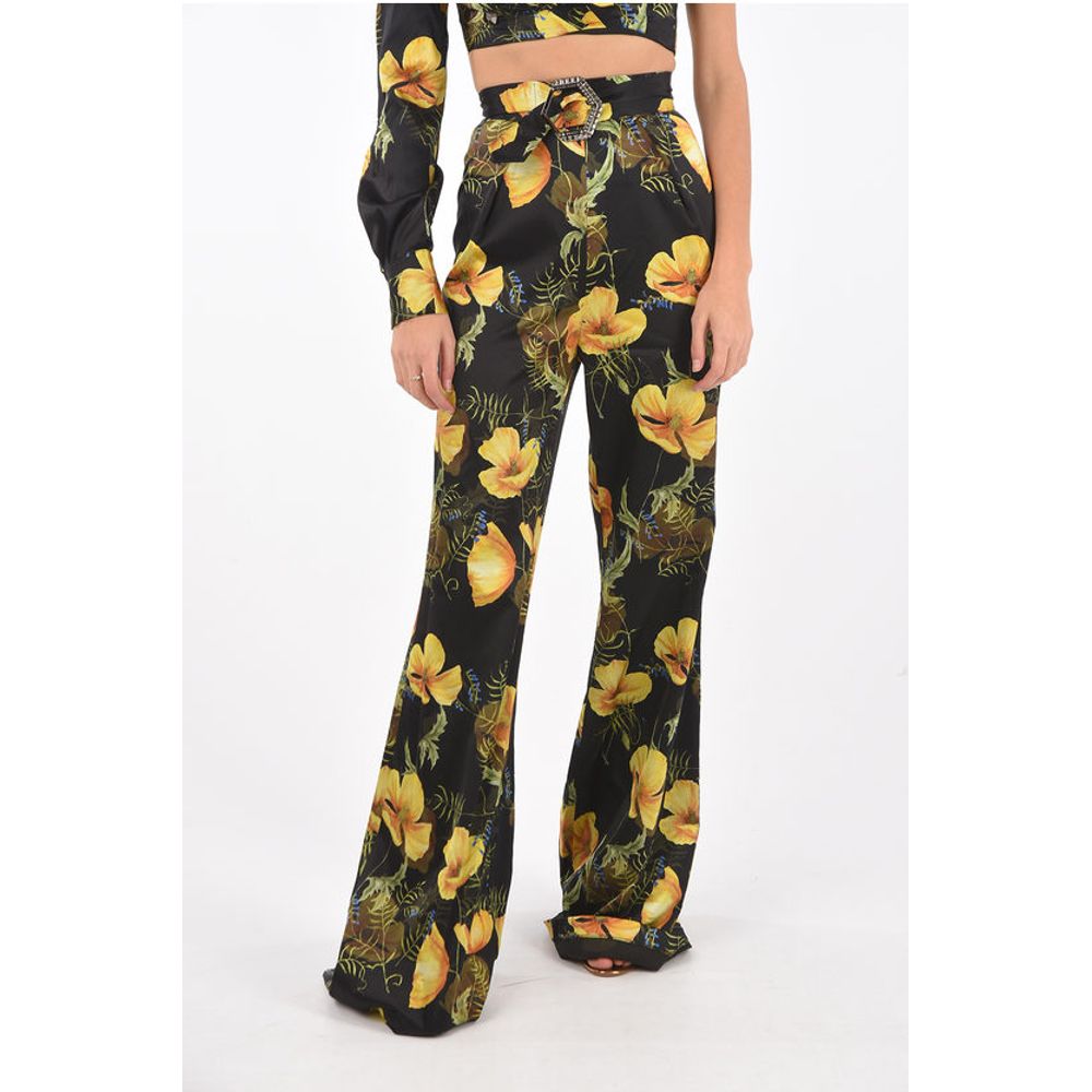 COUTURE silk boot cut pants suit with one shoulder crop top