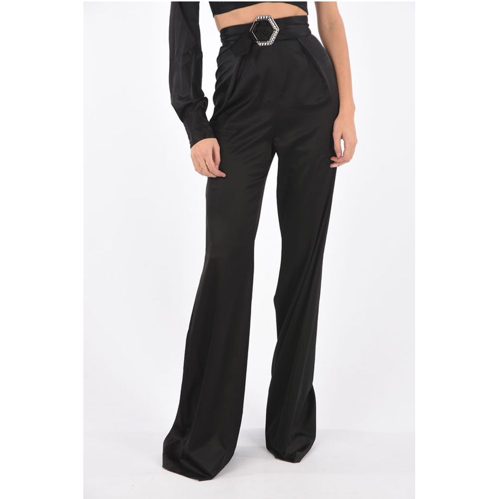 COUTURE silk boot cut pants suit with one shoulder crop top