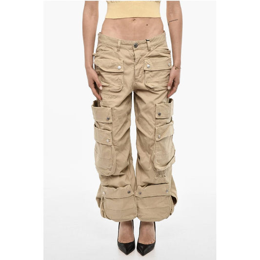 Distressed Cargo Pants with Logo Buttons