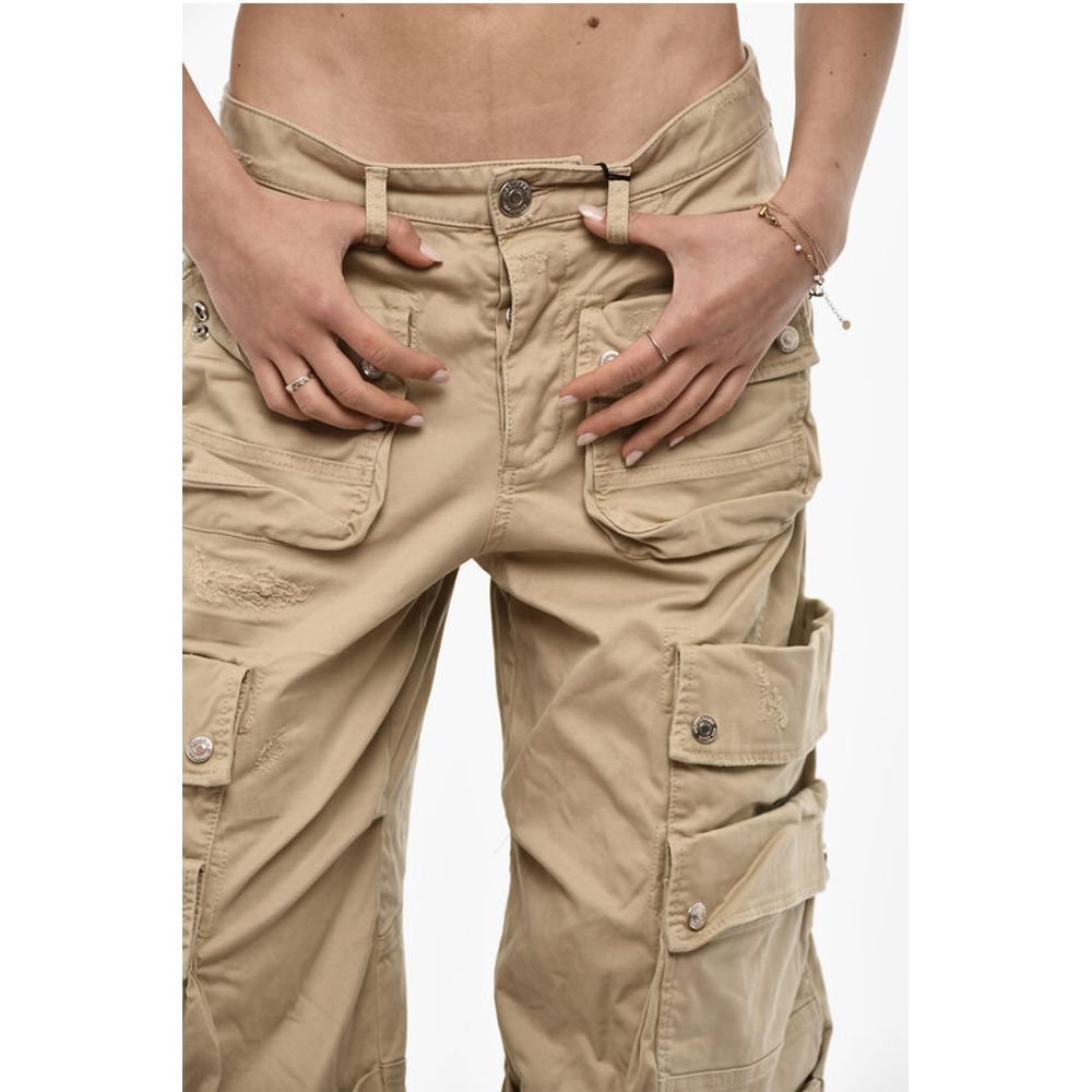 Distressed Cargo Pants with Logo Buttons