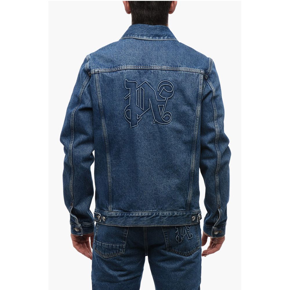 Dark Washed Denim Jacket with Embossed Monogram