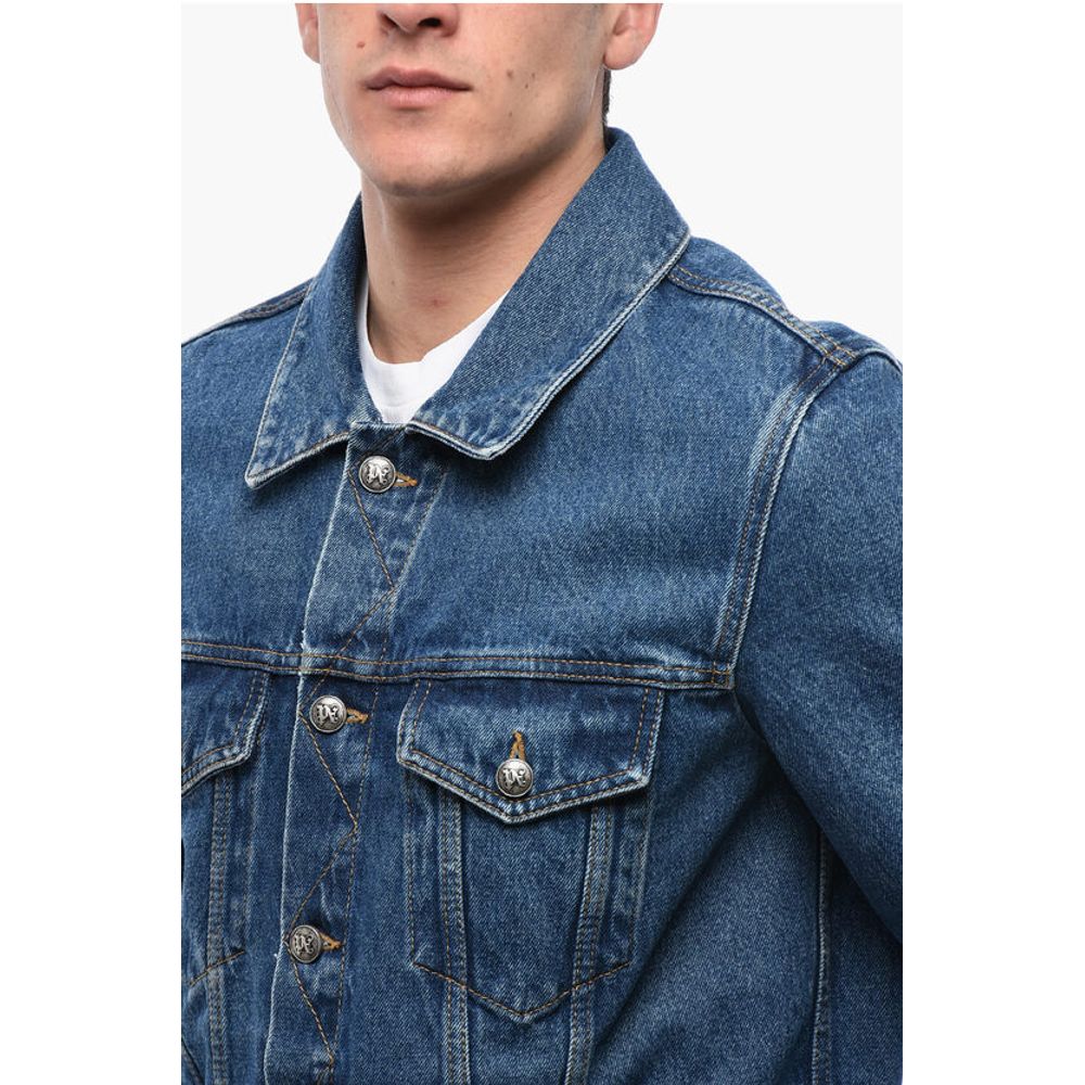 Dark Washed Denim Jacket with Embossed Monogram