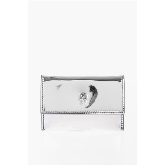 Mirrored Leather Card Holder with Skull Button