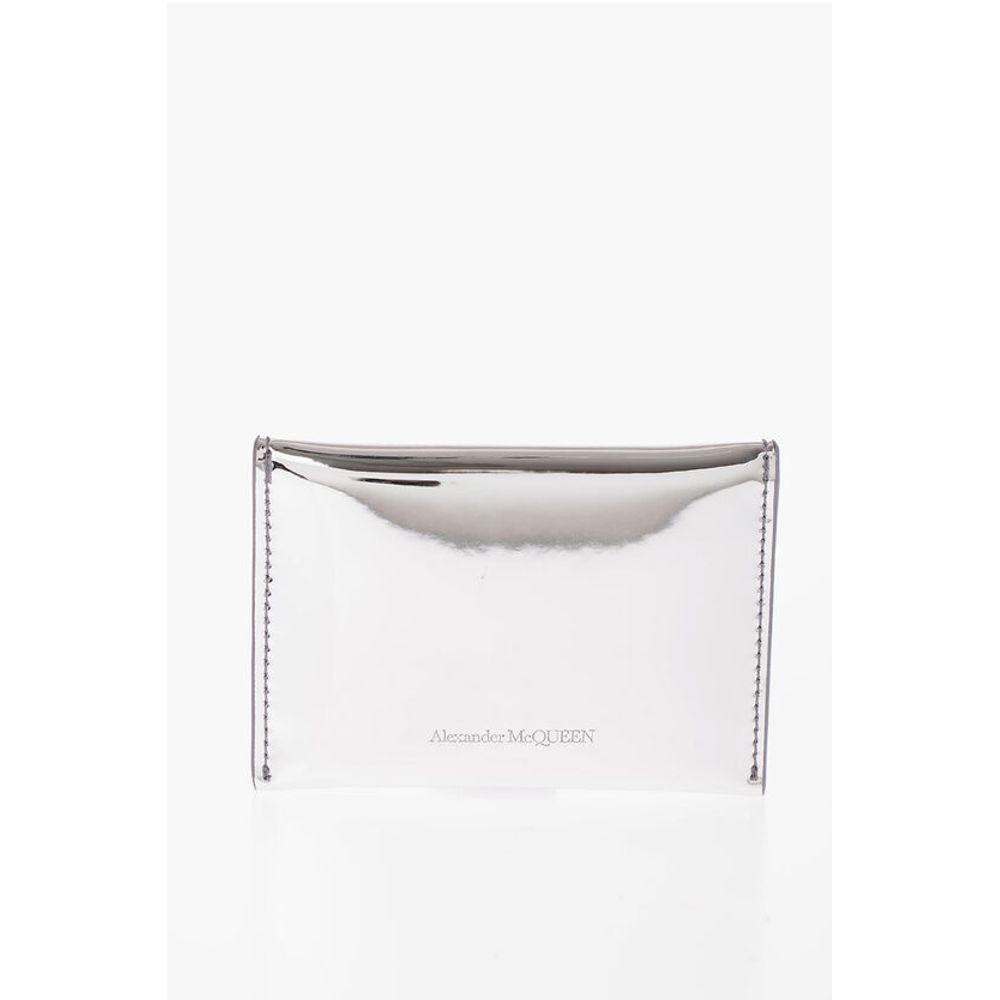 Mirrored Leather Card Holder with Skull Button