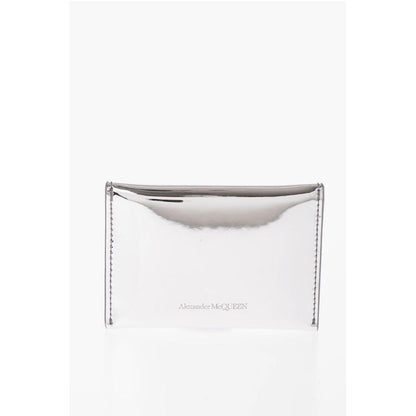 Mirrored Leather Card Holder with Skull Button