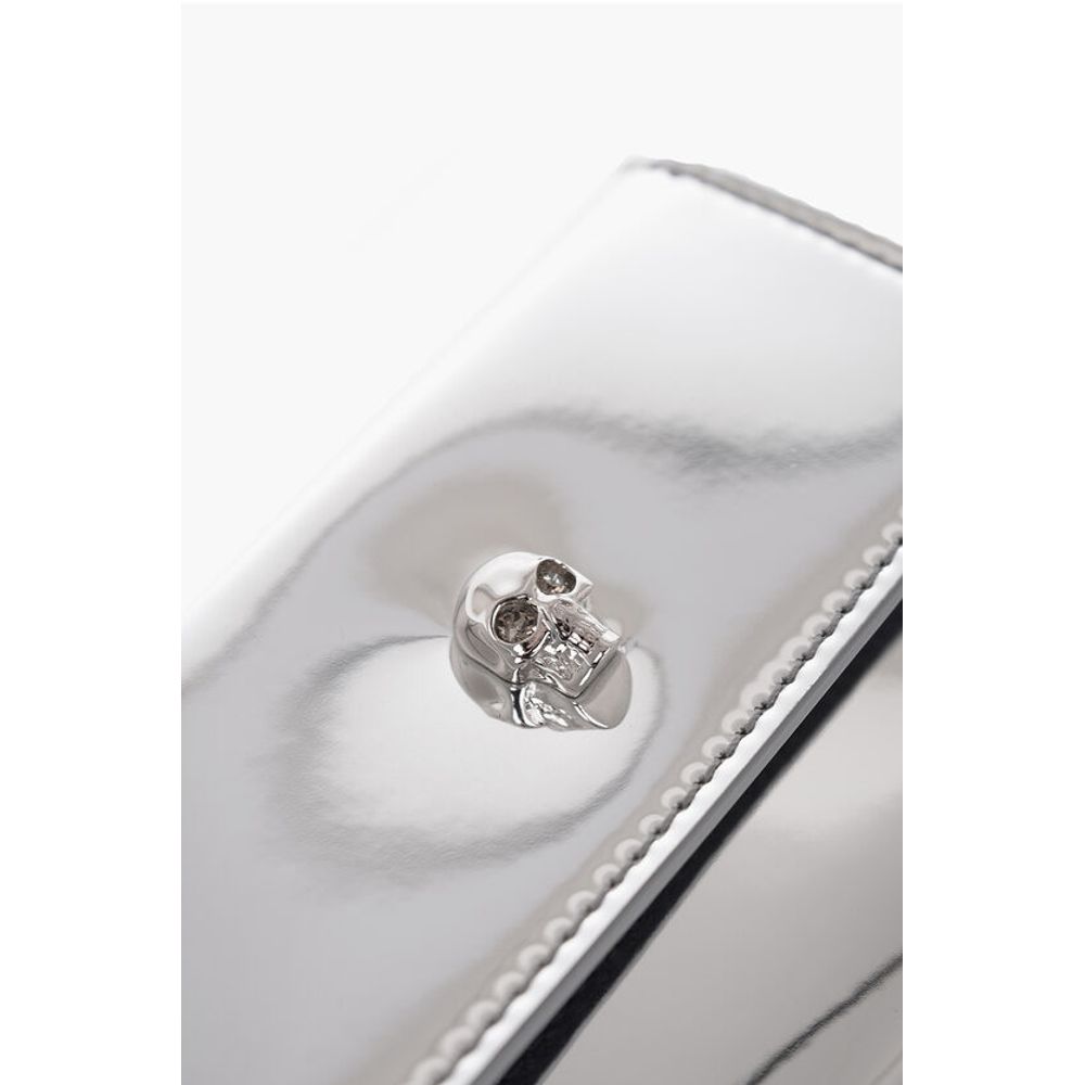 Mirrored Leather Card Holder with Skull Button