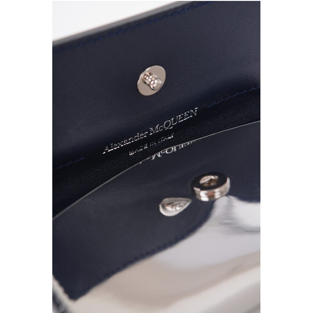 Mirrored Leather Card Holder with Skull Button