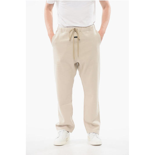 Solid Color Cotton Joggers with Contrasting Logo Patch