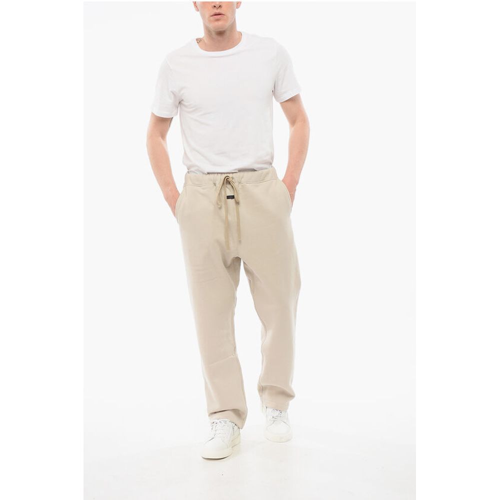 Solid Color Cotton Joggers with Contrasting Logo Patch