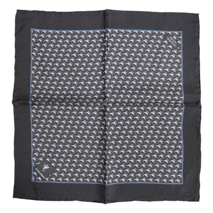 Black Fish Print Silk Square Men Foulard Scarf