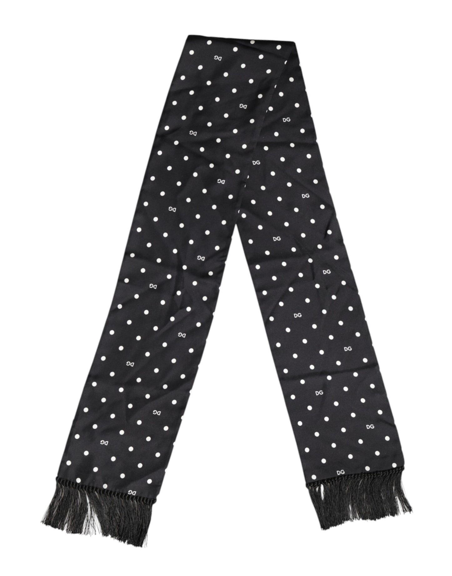 Black White Polka Dot Fringes Foulard Scarf