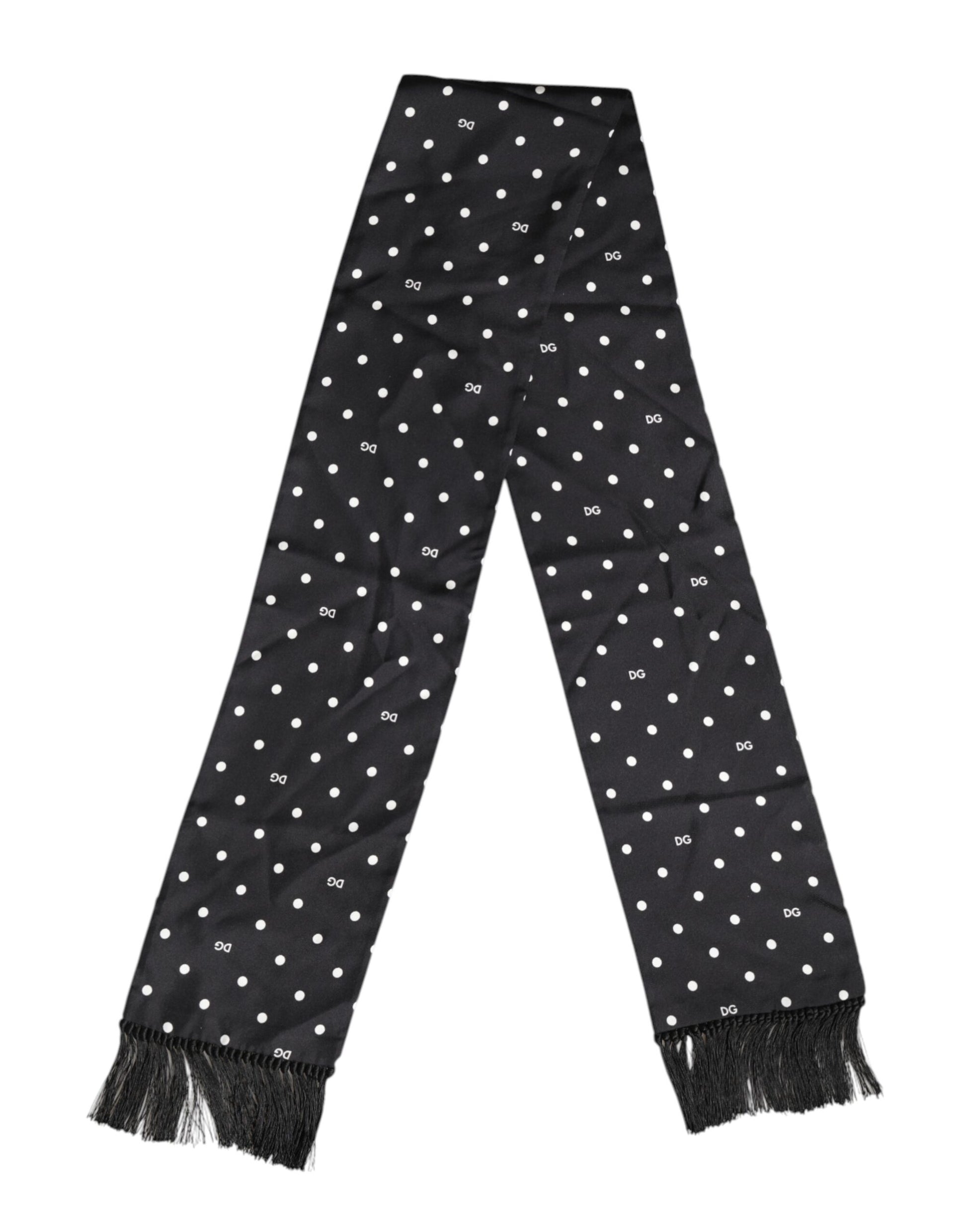 Black White Polka Dot Fringes Foulard Scarf