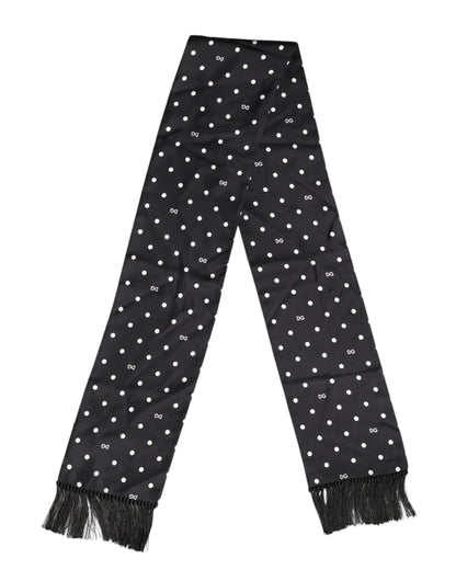 Black White Polka Dot Fringes Foulard Scarf