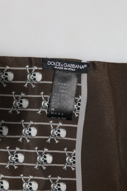 Brown Skulls Print Fringes Foulard Scarf