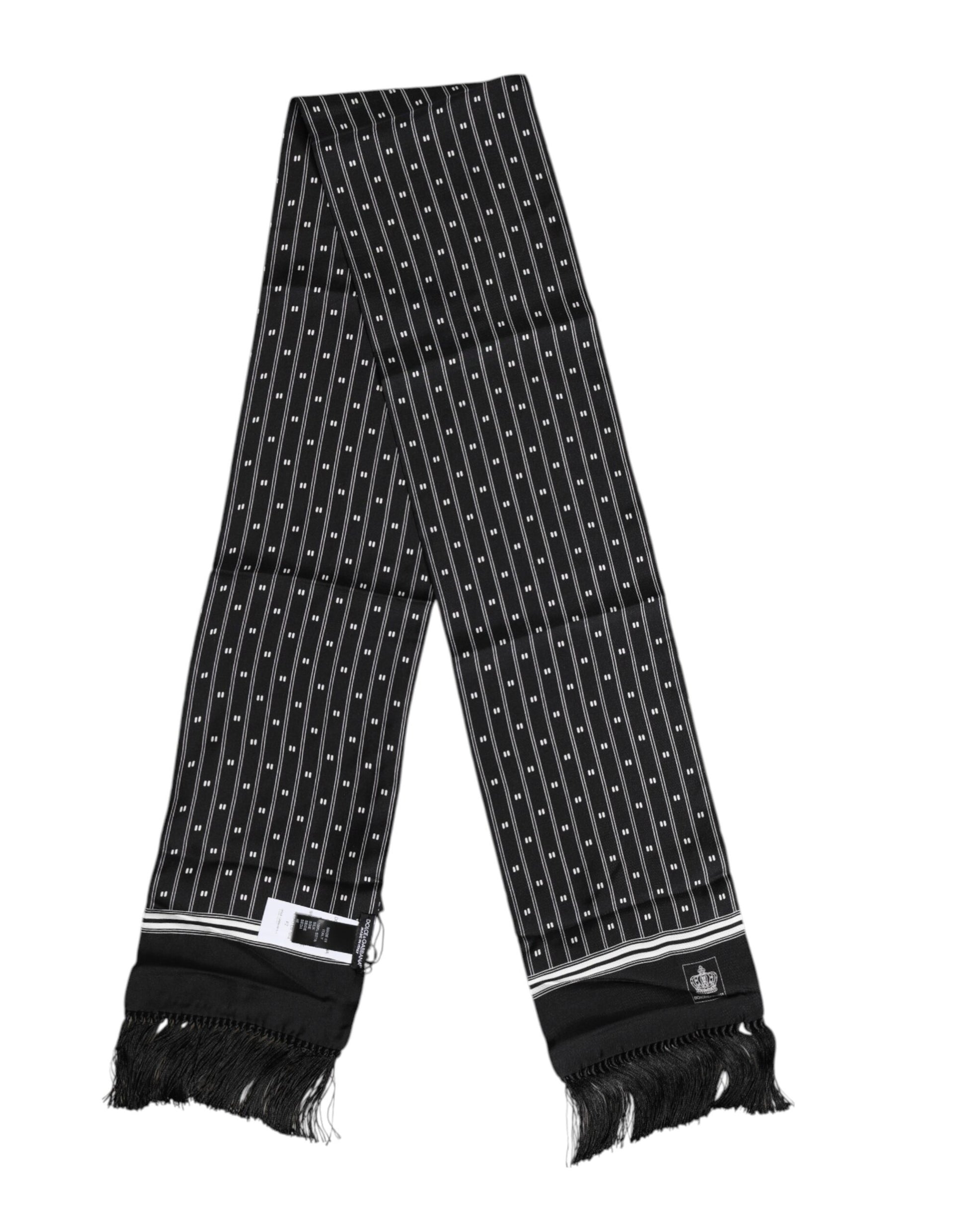 Black Silk Printed Fringes Men Foulard Scarf
