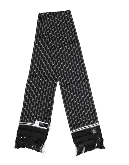 Black Silk Printed Fringes Men Foulard Scarf