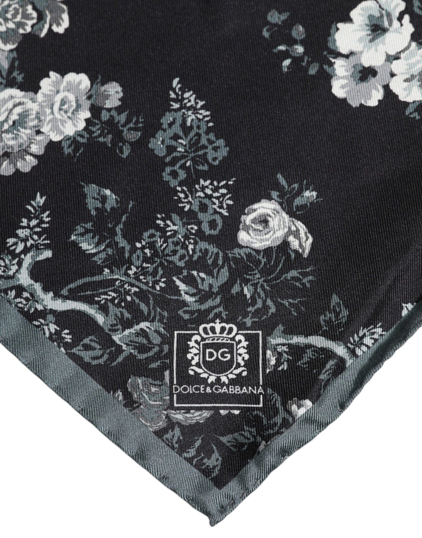 Black Floral Silk Square Foulard Scarf