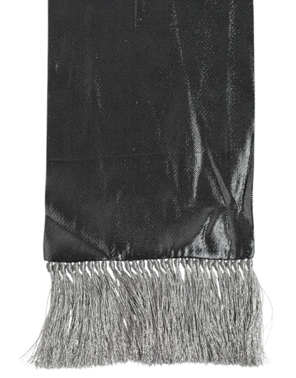Metallic Gray Silk Fringes Foulard Scarf