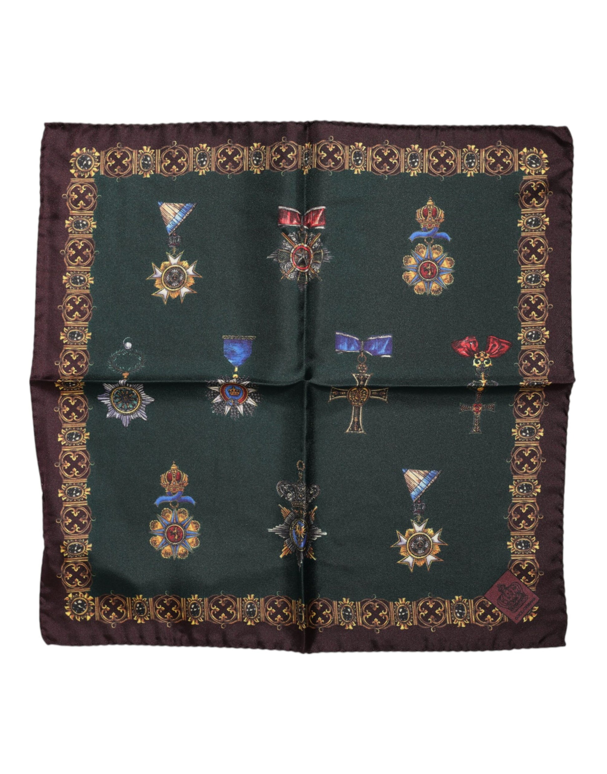 Green Medals Silk Square Foulard Scarf