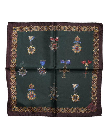 Green Medals Silk Square Foulard Scarf